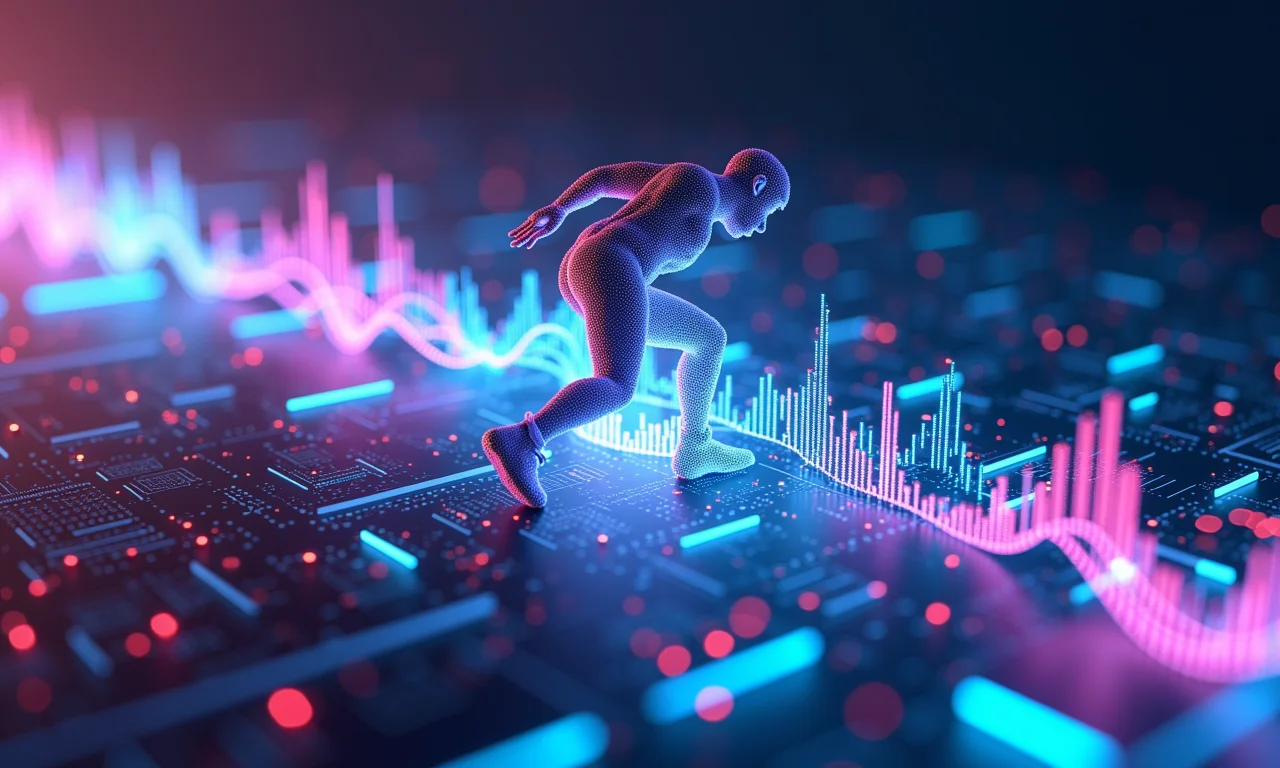 Visualização abstrata de dados de movimentos de parkour alimentando um CPU.