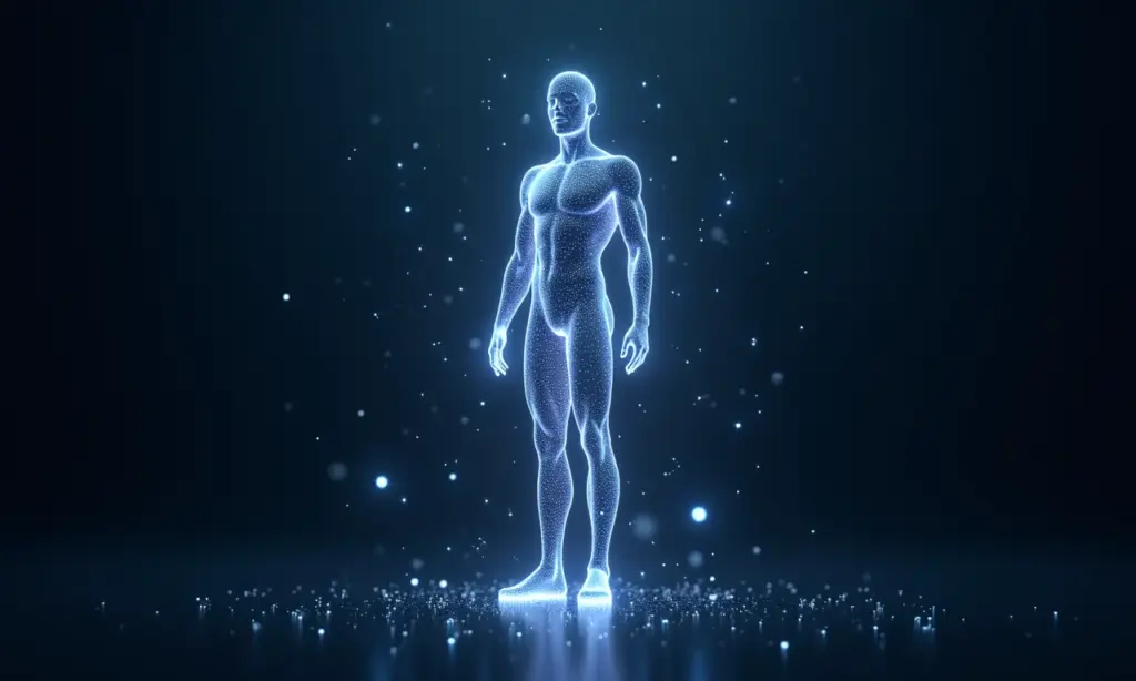 Visualização abstrata de dados de saúde conectados.