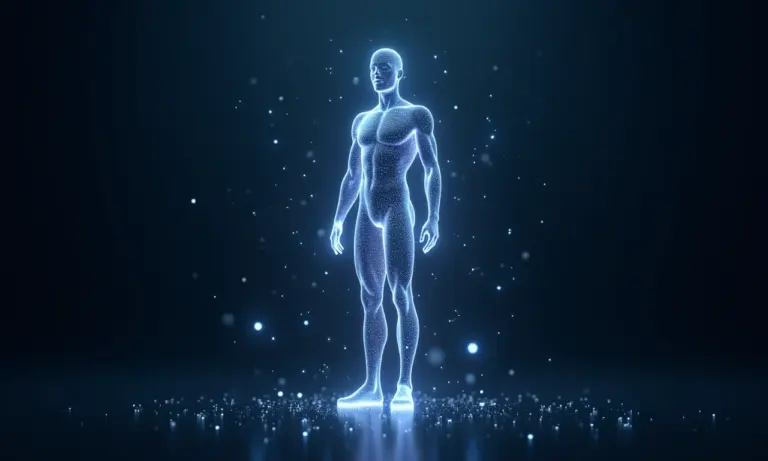 Visualização abstrata de dados de saúde conectados.