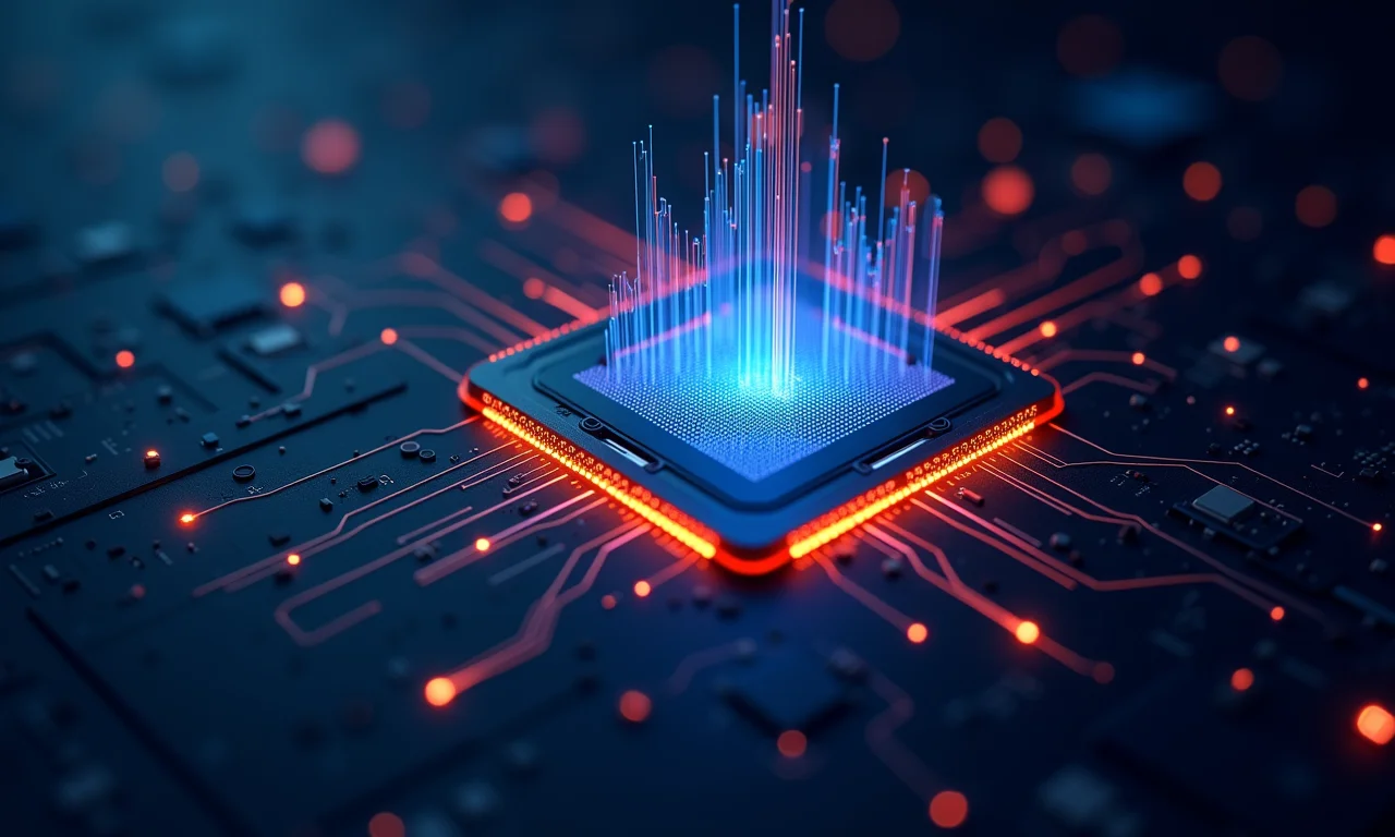 Visualização abstrata de ferramentas de benchmark medindo o desempenho do CPU.