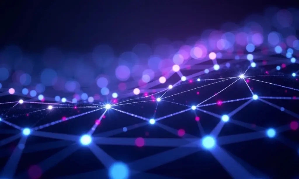 Visualização abstrata de rede blockchain interconectada