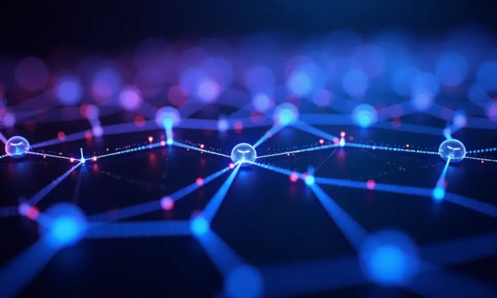 Visualização abstrata de uma rede de smart contracts.