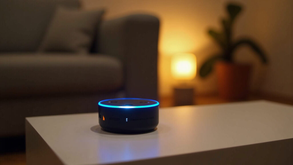 Alexa conectada ao Wi-Fi, com anel de luz azul.