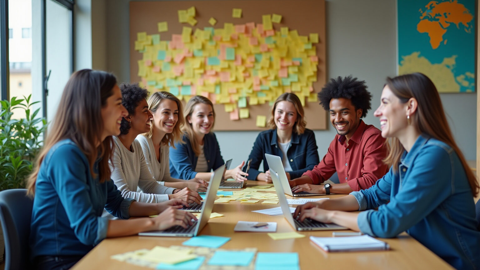 Agência de Marketing: Estratégia e Execução para o Seu Sucesso Equipe de marketing diversificada colaborando em um escritório moderno.