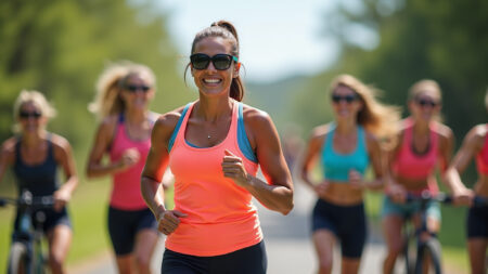 Óculos Feminino Esportivo: Quais São os Modelos Mais Recomendados para Treinos Intensos? Mulheres brasileiras praticando esportes intensos com óculos esportivos femininos.