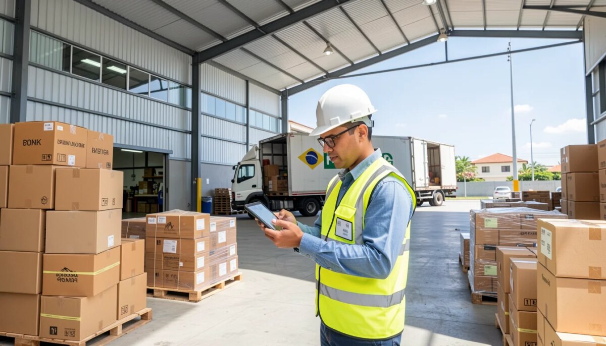 Transporte de cargas em Maceió: uma solução prática para empresas que precisam movimentar mercadorias Trabalhador de logística coordenando transporte de cargas em armazém em Maceió