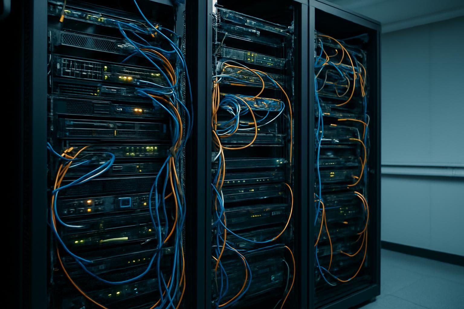 Servidores em rack, ambiente em que o kernel Linux gerencia rede, processos e memória