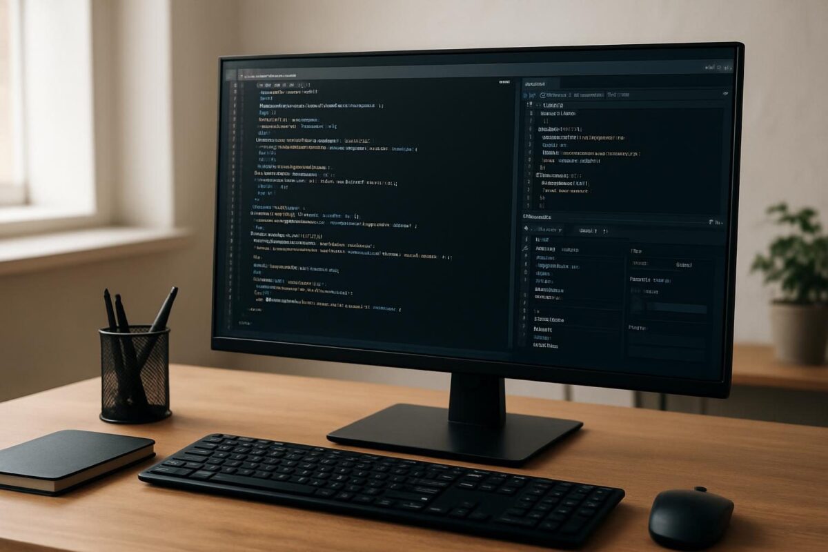 CORS: o que é e como corrigir erros de origem cruzada Mesa de desenvolvedor com monitor exibindo código e ferramentas do navegador abertas