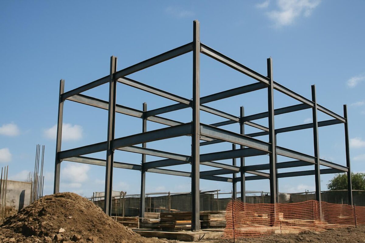 Estrutura metálica de um prédio em construção, como metáfora da base de um framework
