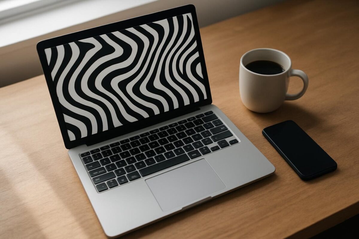 Mesa com notebook e celular durante a criação de um QR Code